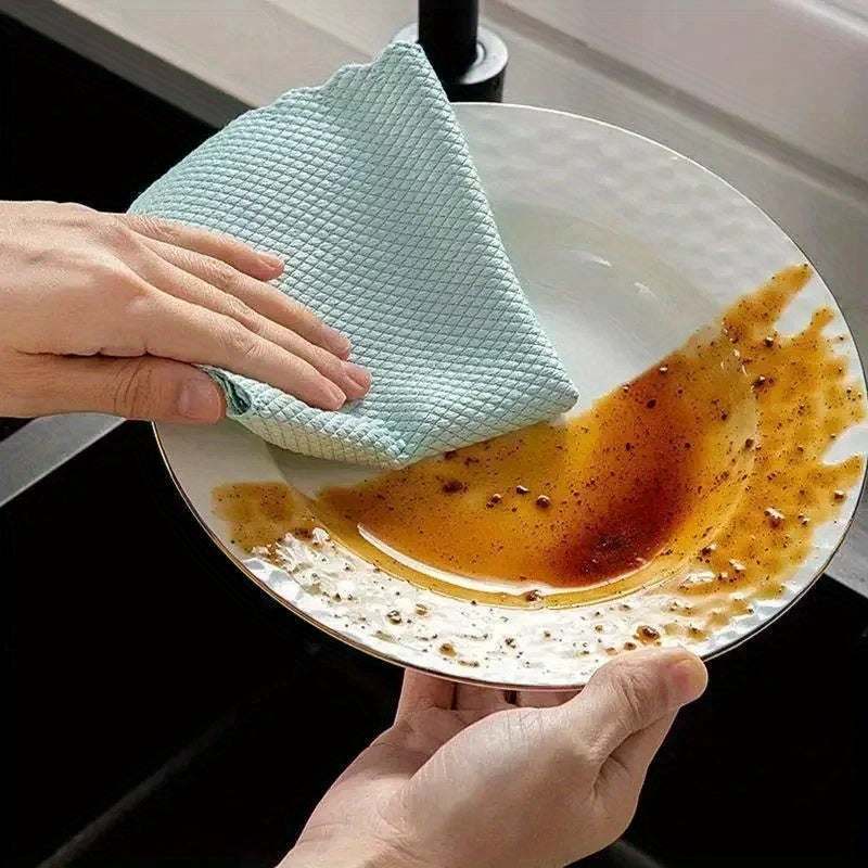 10 piezas de paños de limpieza de vidrio con escamas de pescado, reutilizables, sin marcas, toallas para ventanas y platos