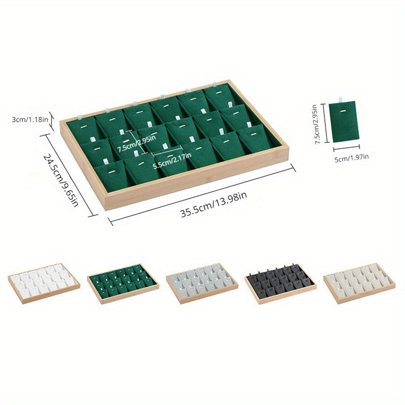 Bamboo Jewelry Tray with 18 Compartments for Organizing Pendants Watches and Accessories