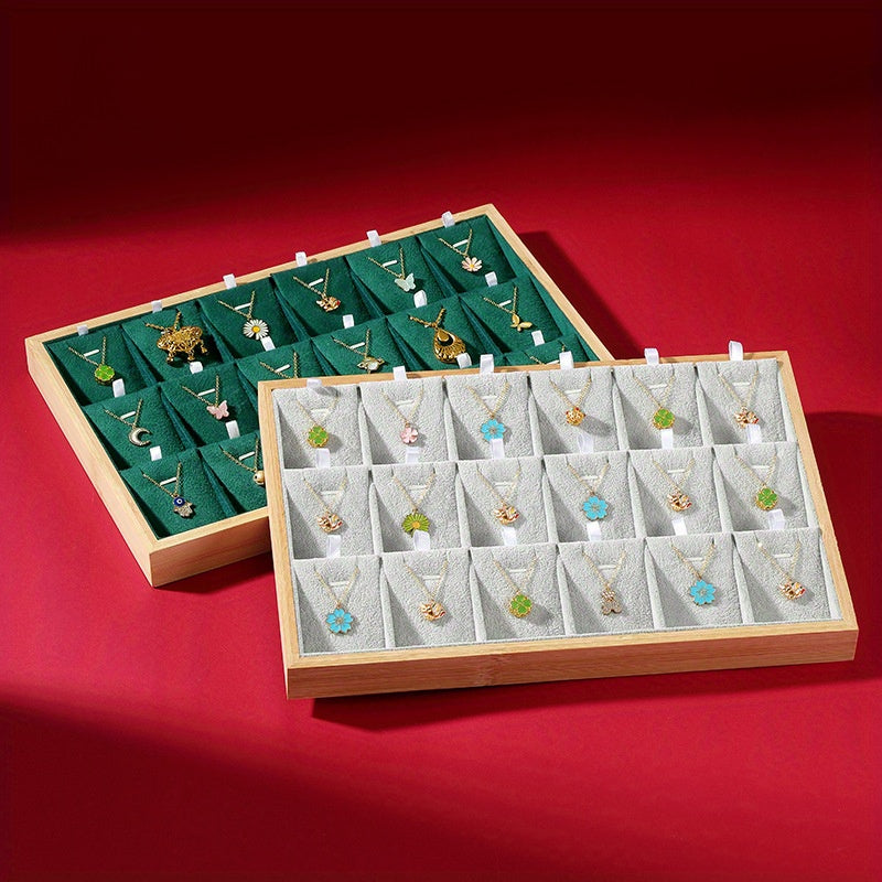 Bamboo Jewelry Tray with 18 Compartments for Organizing Pendants Watches and Accessories