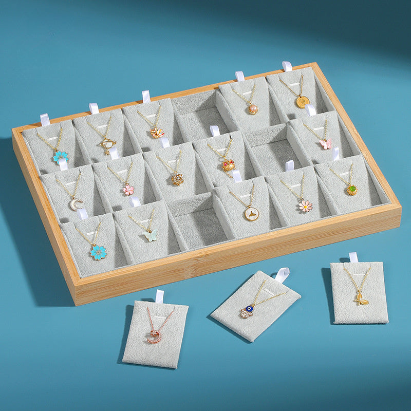 Bamboo Jewelry Tray with 18 Compartments for Organizing Pendants Watches and Accessories