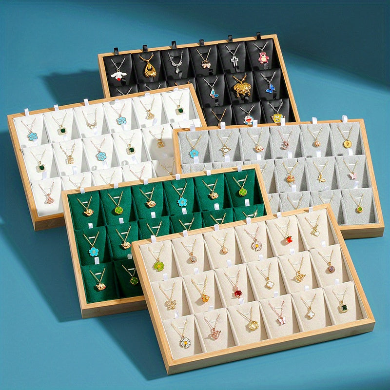 Bamboo Jewelry Tray with 18 Compartments for Organizing Pendants Watches and Accessories