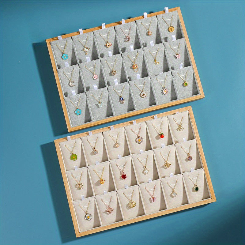 Bamboo Jewelry Tray with 18 Compartments for Organizing Pendants Watches and Accessories