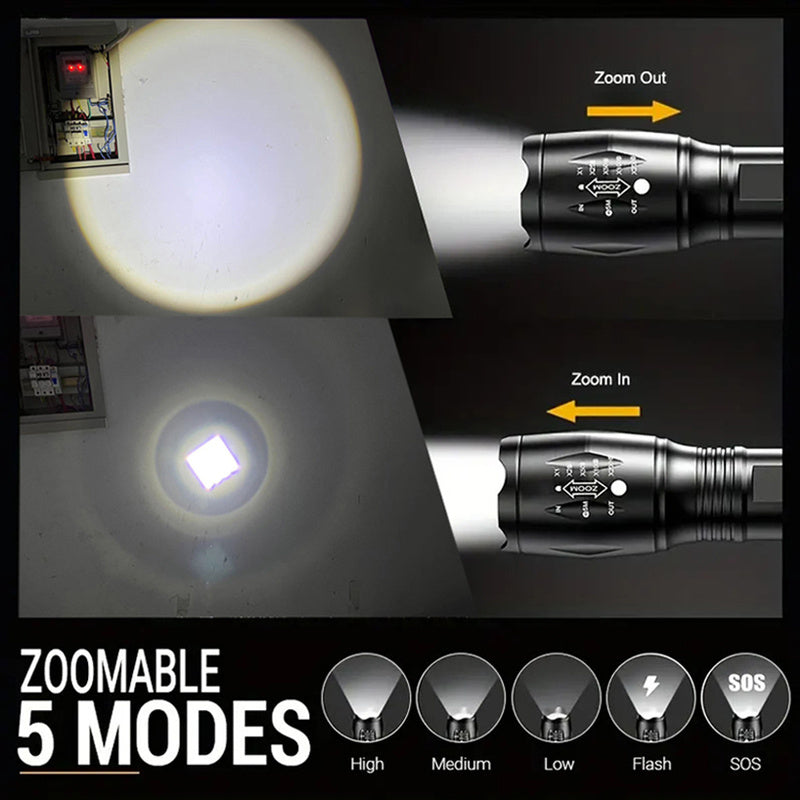 Pair of LED Flashlights for Camping Hiking Emergency Zoomable Textured Grip Battery Replacement