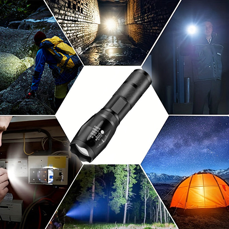 Pair of LED Flashlights for Camping Hiking Emergency Zoomable Textured Grip Battery Replacement