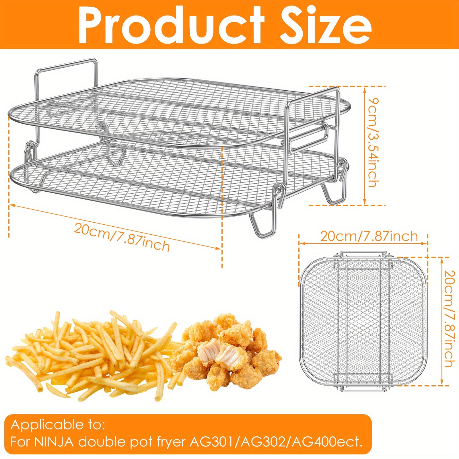 Stainless Steel Square Air Fryer Racks 20.32cm Stackable Heat-Resistant Compatible with AG301 AG302 AG400