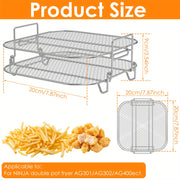Stainless Steel Square Air Fryer Racks 20.32cm Stackable Heat-Resistant Compatible with AG301 AG302 AG400