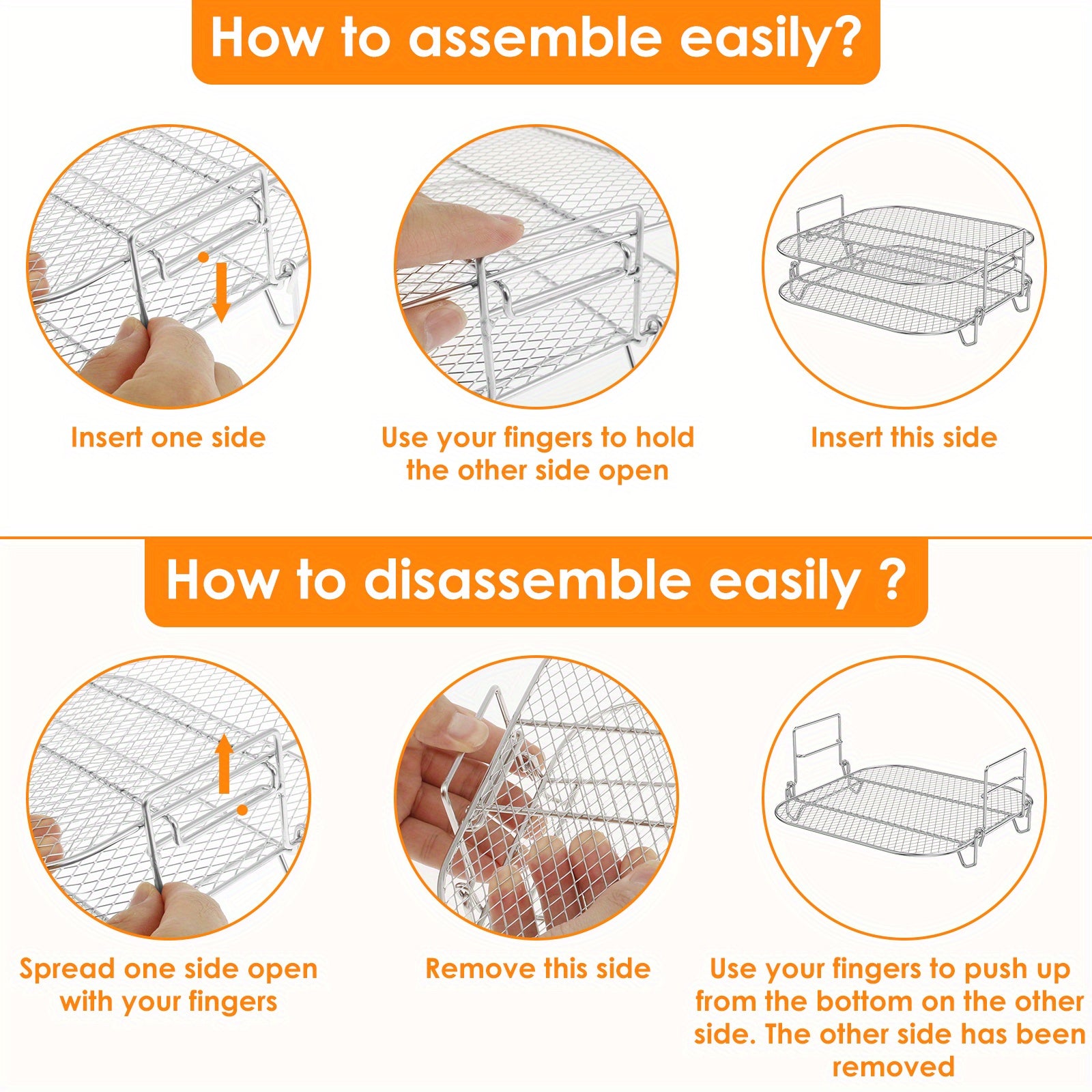 Stainless Steel Square Air Fryer Racks 20.32cm Stackable Heat-Resistant Compatible with AG301 AG302 AG400