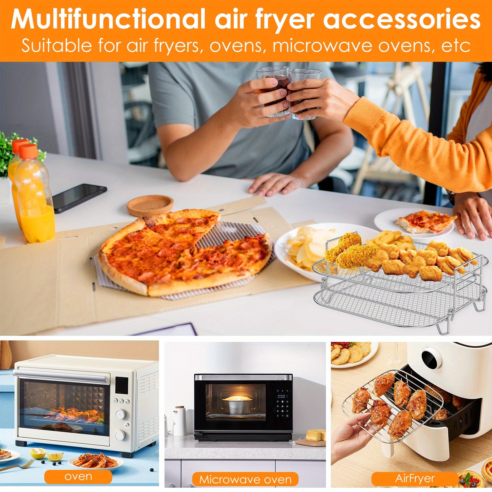 Stainless Steel Square Air Fryer Racks 20.32cm Stackable Heat-Resistant Compatible with AG301 AG302 AG400