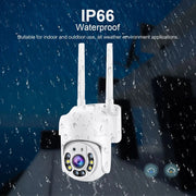 Cámara de seguridad exterior 1080P con panorámica/inclinación de 360°, visión nocturna, detección de movimiento, audio bidireccional, WiFi