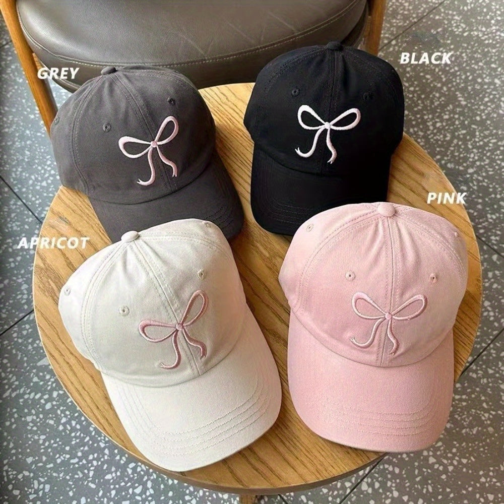 Adjustable Pink Bowknot Baseball Cap Lightweight Polyester Casual Unisex