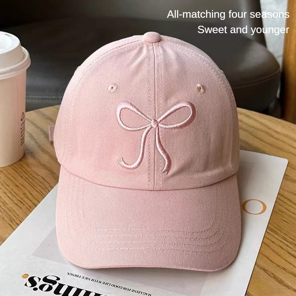 Adjustable Pink Bowknot Baseball Cap Lightweight Polyester Casual Unisex