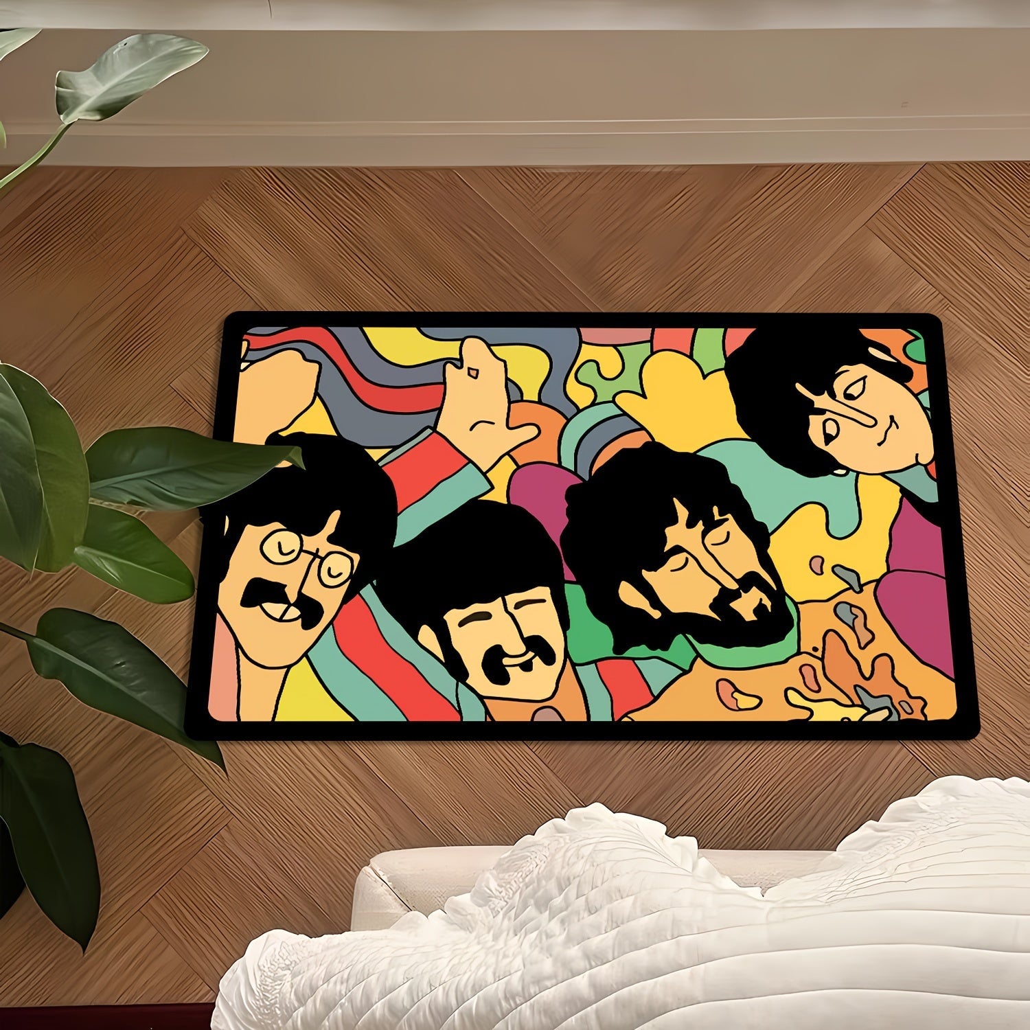 Klassik guruh dizayni bilan eshik tagi - Rok musiqasi muxlislari uchun ideal sovg'a, ichki va tashqi muhitda foydalanish uchun mos, mustahkam kauchuk orqa qismi, polyester tolalaridan tayyorlangan, faqat qo'lda yuvish kerak.