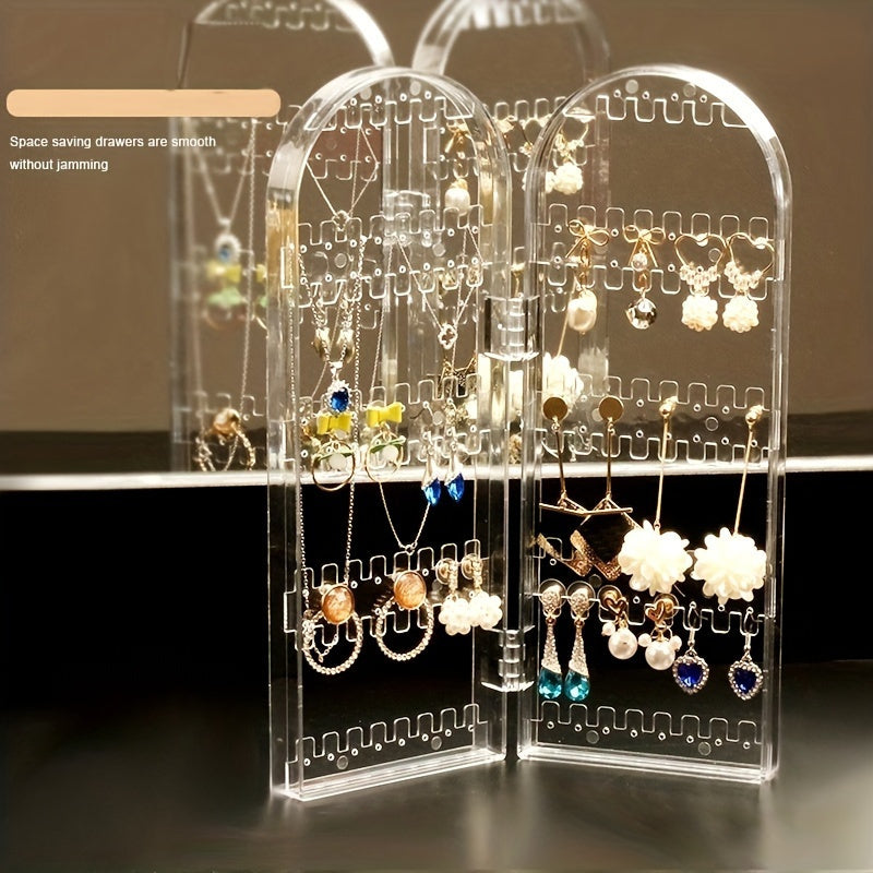 Clear Plastic Jewelry Organizer for Earrings and Necklaces Foldable Storage