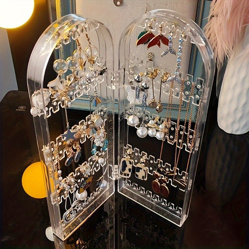 Clear Plastic Jewelry Organizer for Earrings and Necklaces Foldable Storage