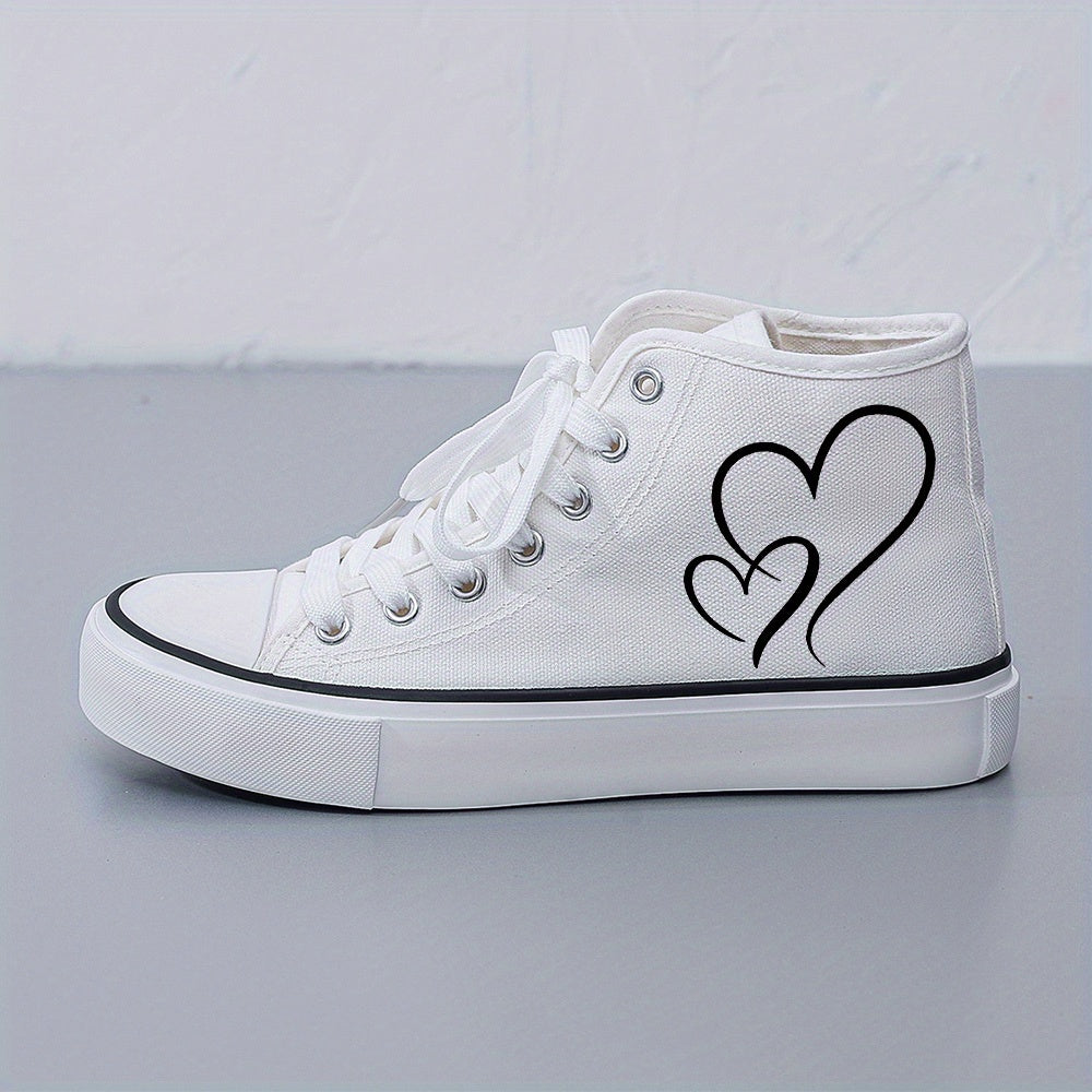 Women's Black and White Casual Sneakers with Heart and Cloud Design