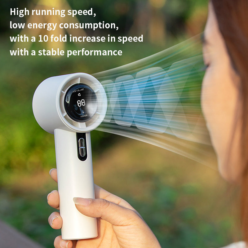 Portable Handheld Turbo Fan with 3 Speeds, USB Rechargeable, LED Display