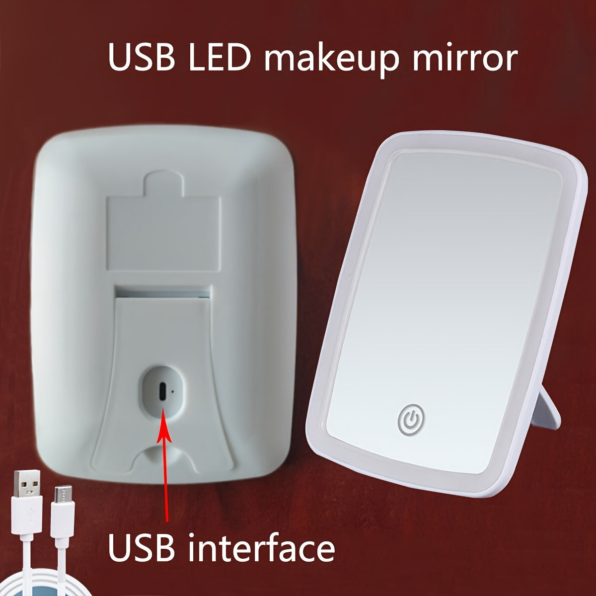 Portable LED Makeup Mirror with Touch Sensor, Adjustable Brightness, Rechargeable Lithium Battery, USB Charging, Foldable Flower Design