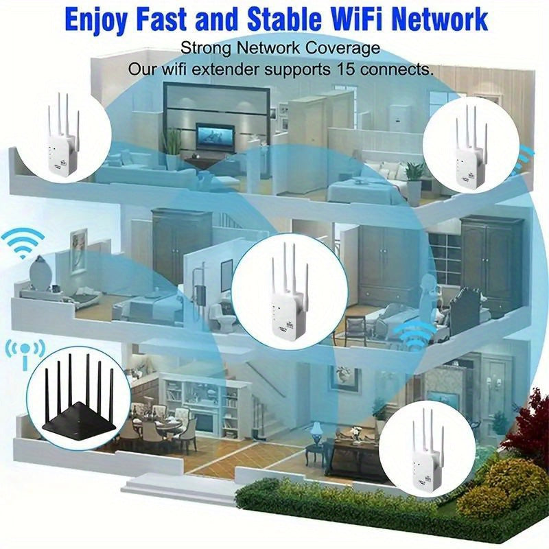 WiFi Extender Dual Band 1200Mbps with 4 Modes and 360° Coverage for Home Office Mall