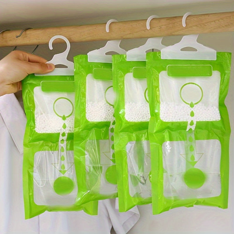 Green Hanging Dehumidifier Bags with Transparent Window Non-Toxic Odor Eliminator for Closet and Home Use
