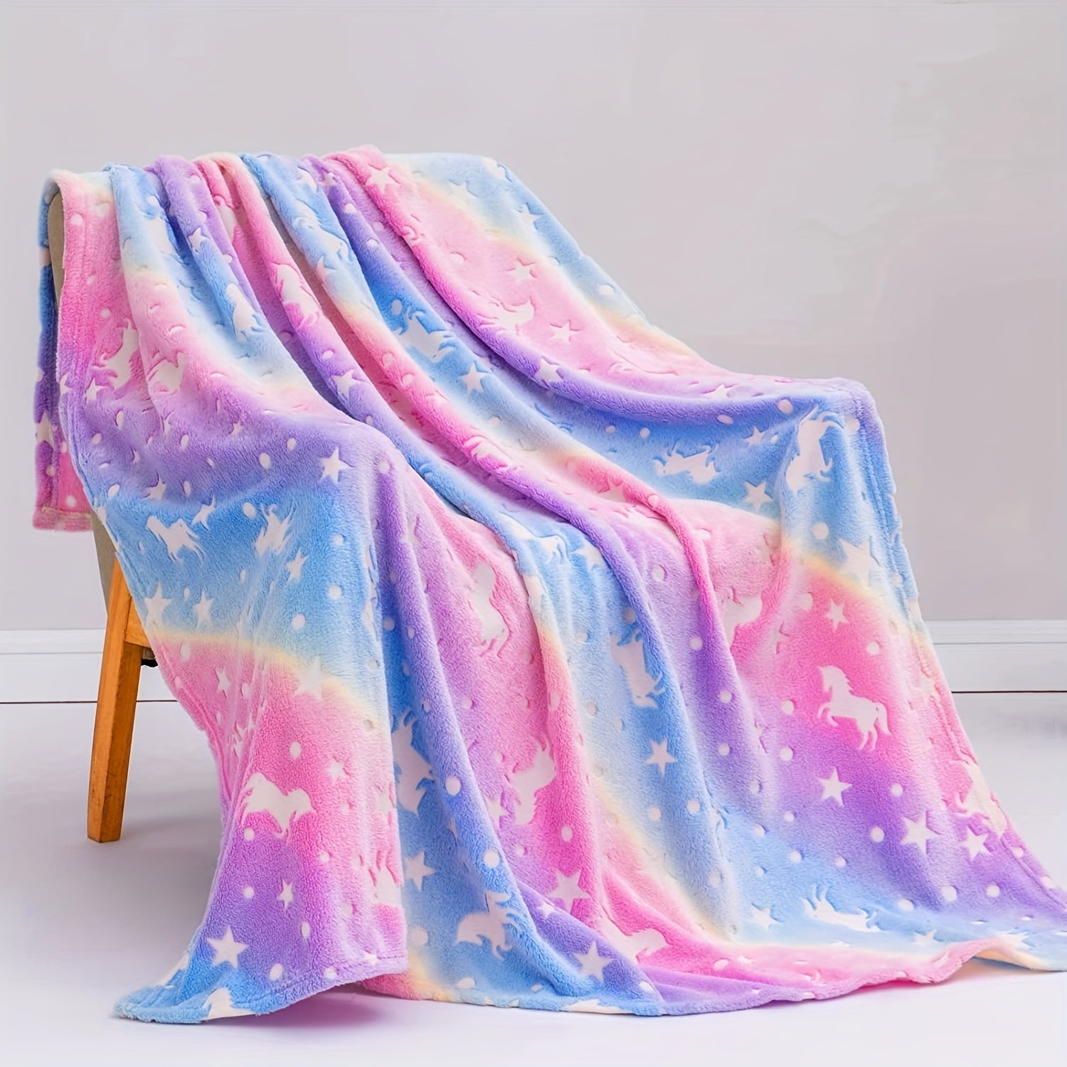 Cozy Rainbow Unicorn Flannel Blanket for Sofa Bed Travel 50x60 Inches