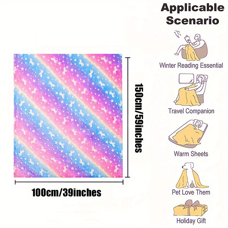 Cozy Rainbow Unicorn Flannel Blanket for Sofa Bed Travel 50x60 Inches
