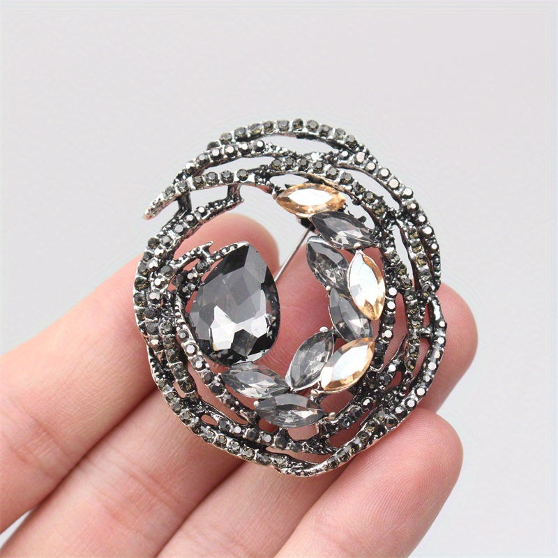 Zarif Vintage Uslubidagi Rhinestone va Emal Bauhinia Garlandi Brosh Pin - Kiyim Aksessuari uchun Elegan Noaniq Yelka Pin
