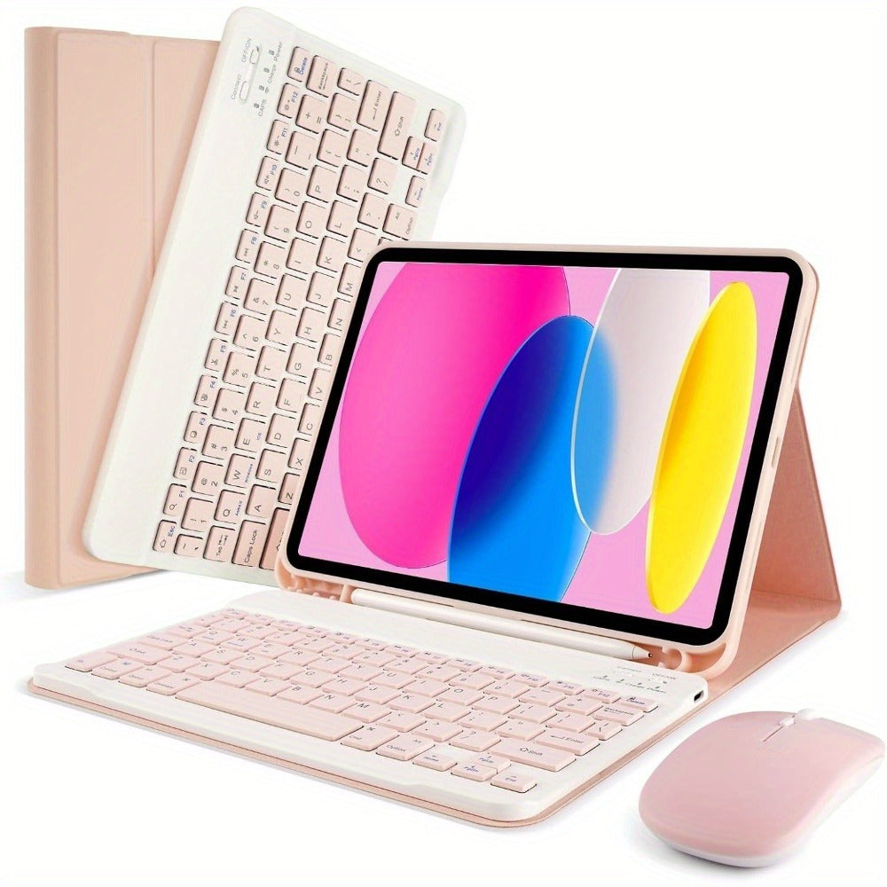 Wireless iPad Pro 12.9 Inch and Air M2 13 Inch PU Leather Case with Pencil Slot and Keyboard
