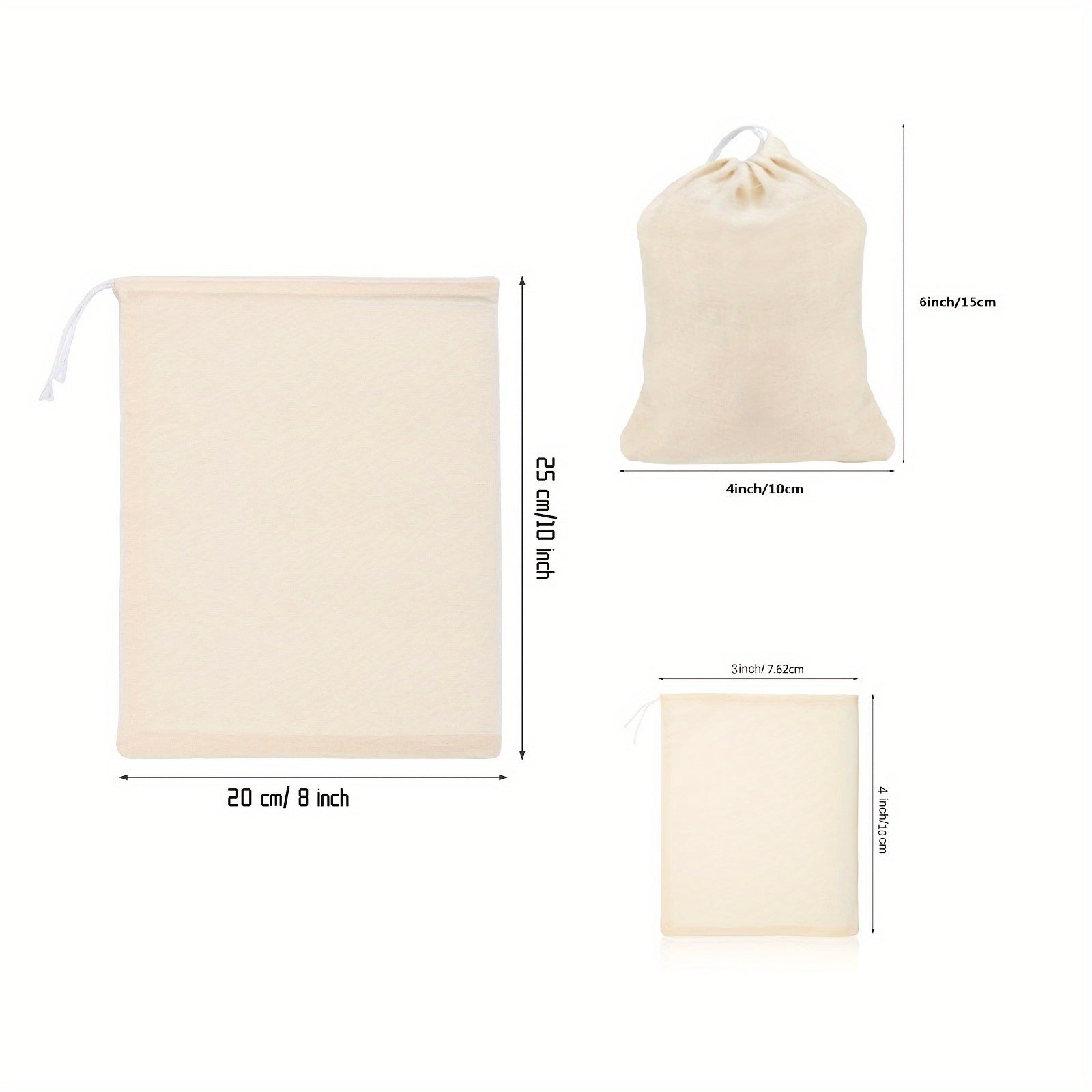 Set of 5 Reusable Muslin Drawstring Soup Bags for Spices Herbs and Teas