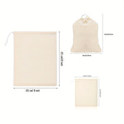 Set of 5 Reusable Muslin Drawstring Soup Bags for Spices Herbs and Teas