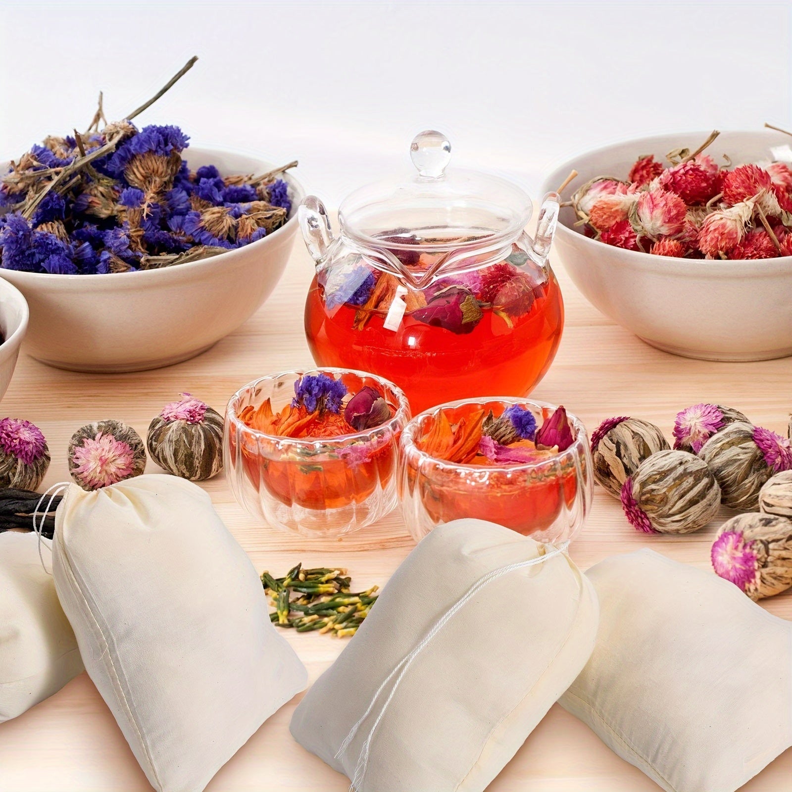 Set of 5 Reusable Muslin Drawstring Soup Bags for Spices Herbs and Teas