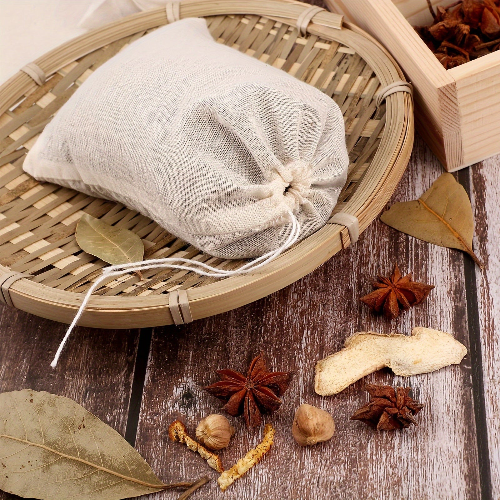 Set of 5 Reusable Muslin Drawstring Soup Bags for Spices Herbs and Teas