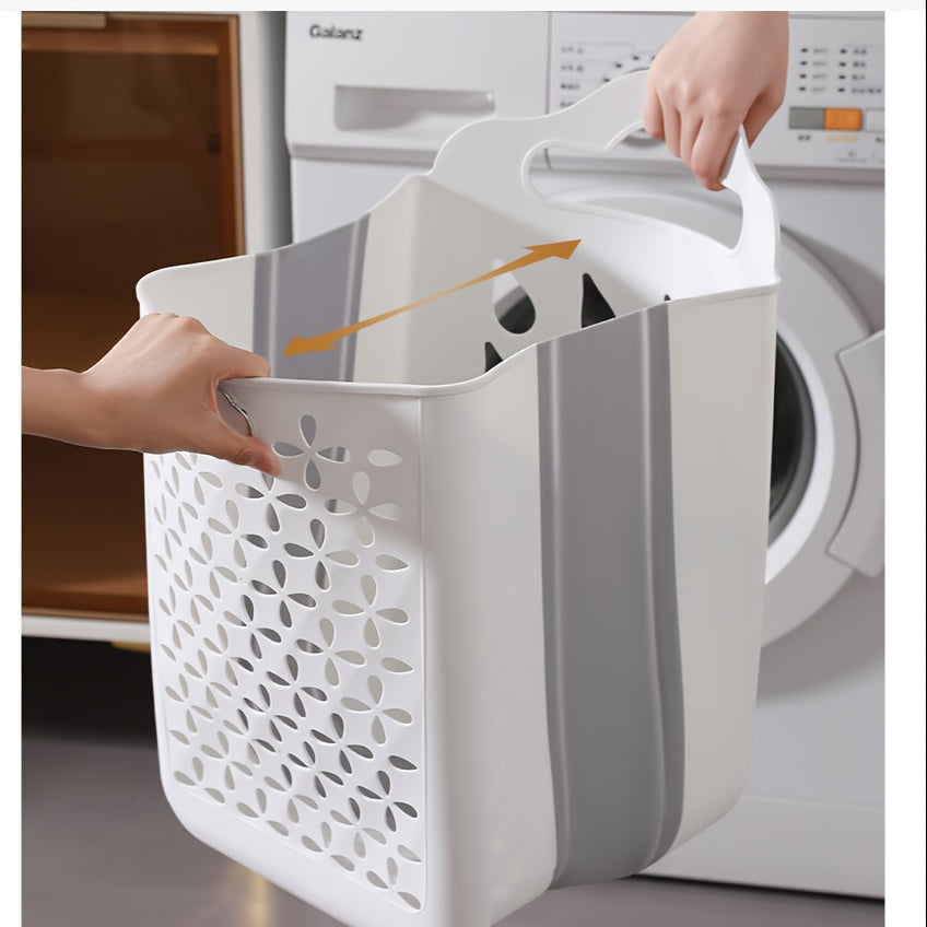 Foldable Wall-Mount Laundry Basket White Grey Plastic Compact Organizer for Clothes Toys