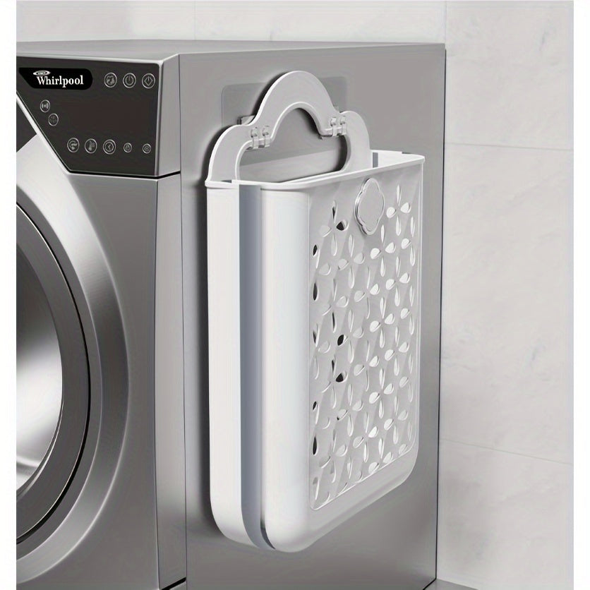 Foldable Wall-Mount Laundry Basket White Grey Plastic Compact Organizer for Clothes Toys