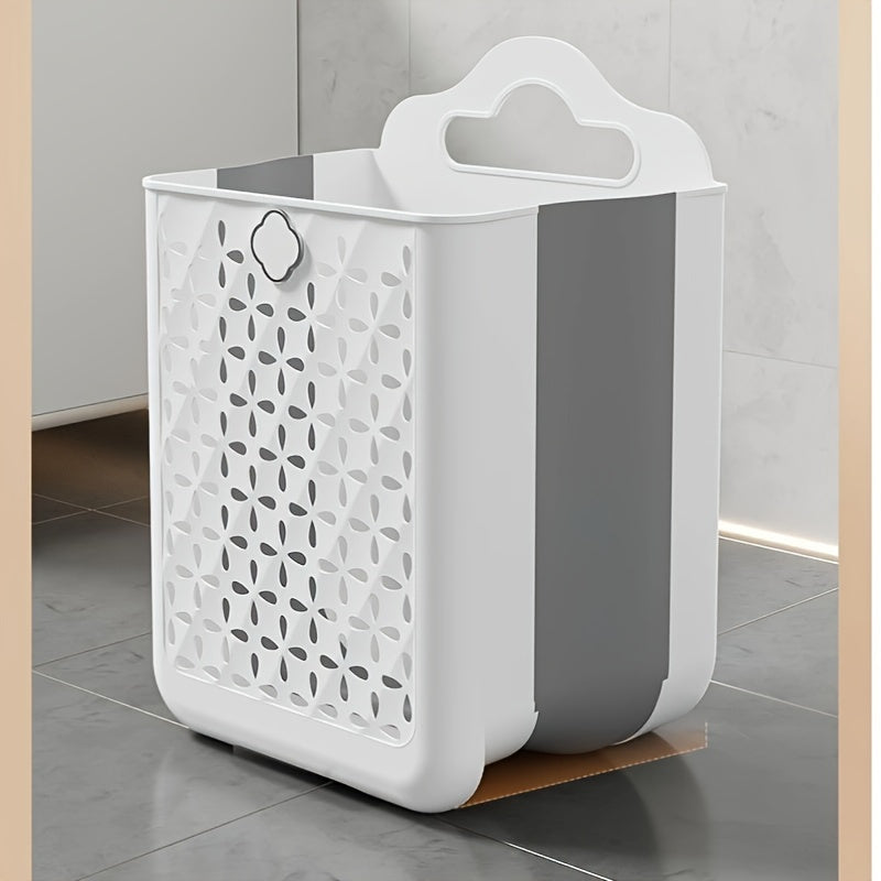 Foldable Wall-Mount Laundry Basket White Grey Plastic Compact Organizer for Clothes Toys