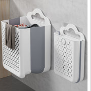 Foldable Wall-Mount Laundry Basket White Grey Plastic Compact Organizer for Clothes Toys