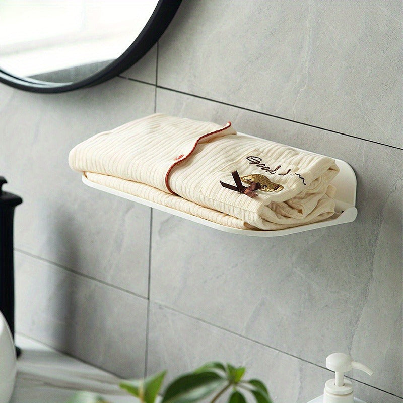 Wall-Mounted Plastic Storage Shelf with Towel Rack and Phone Holder