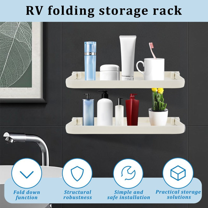 Wall-Mounted Plastic Storage Shelf with Towel Rack and Phone Holder