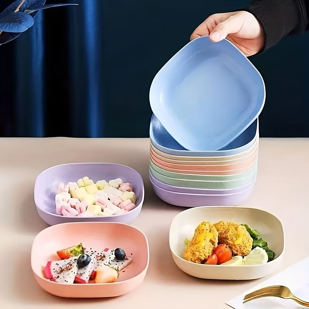 Set of 10 Plastic Bone-Shaped Serving Dishes in Assorted Colors for BBQs and Parties