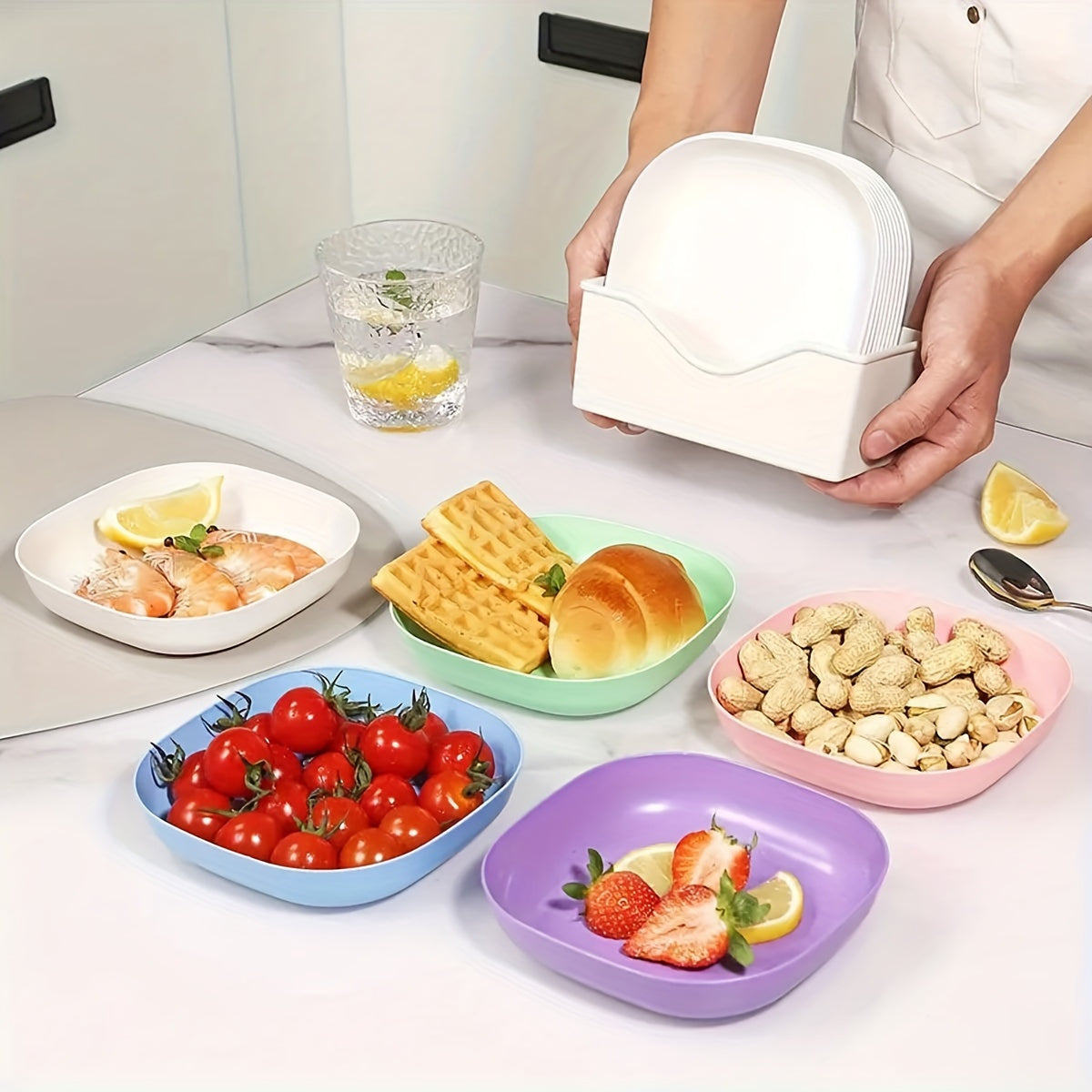 Set of 10 Plastic Bone-Shaped Serving Dishes in Assorted Colors for BBQs and Parties