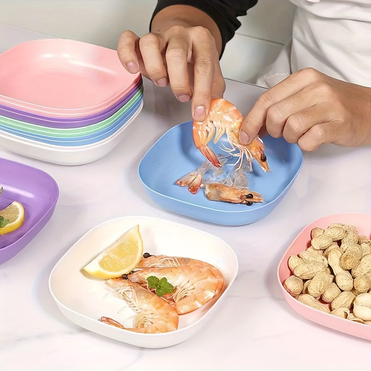 Set of 10 Plastic Bone-Shaped Serving Dishes in Assorted Colors for BBQs and Parties