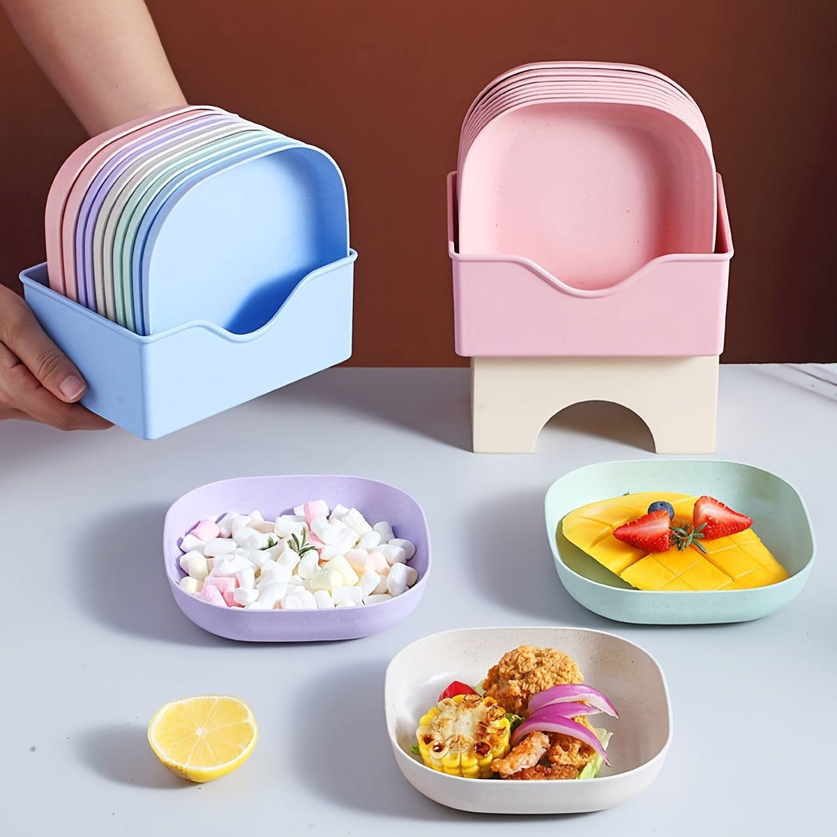 Set of 10 Plastic Bone-Shaped Serving Dishes in Assorted Colors for BBQs and Parties