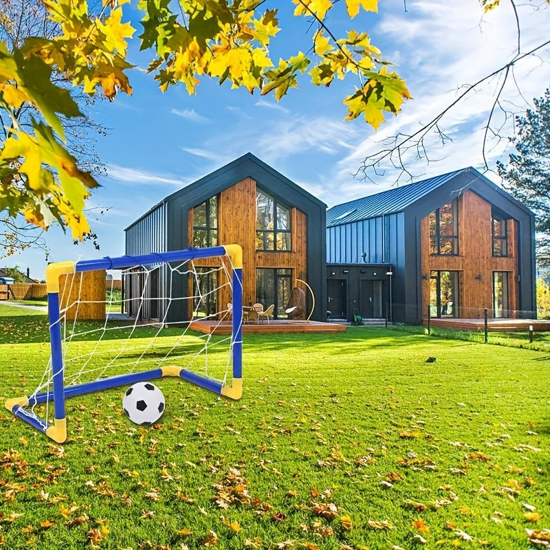Set de fútbol y balón 2 en 1 para niños, portería portátil, interior y exterior, azul