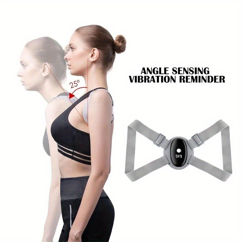 Entrenador de postura inteligente recargable con recordatorio de vibración y correa de hombro ajustable