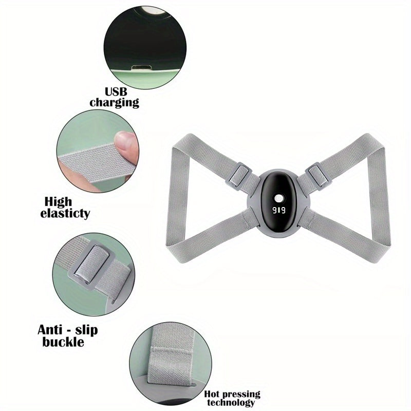 Entrenador de postura inteligente recargable con recordatorio de vibración y correa de hombro ajustable