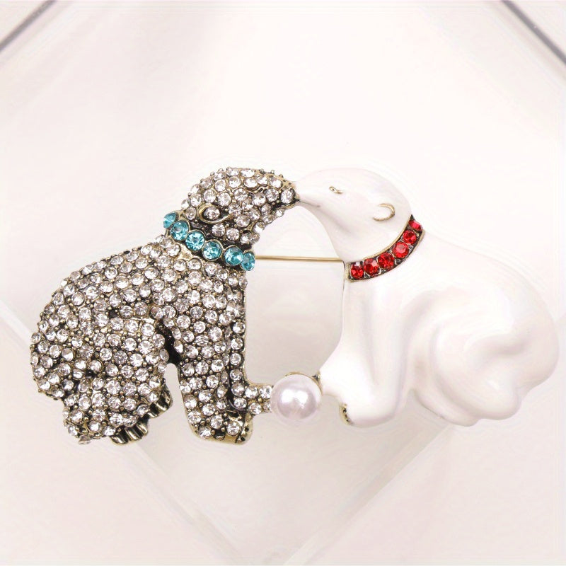 Enamel Bear Brooch Pin with Pearls and Rhinestones for Coats and Jackets