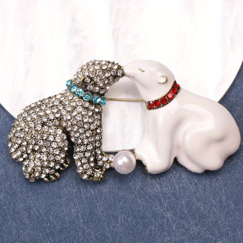 Enamel Bear Brooch Pin with Pearls and Rhinestones for Coats and Jackets