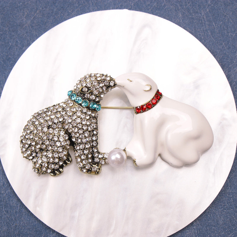 Enamel Bear Brooch Pin with Pearls and Rhinestones for Coats and Jackets