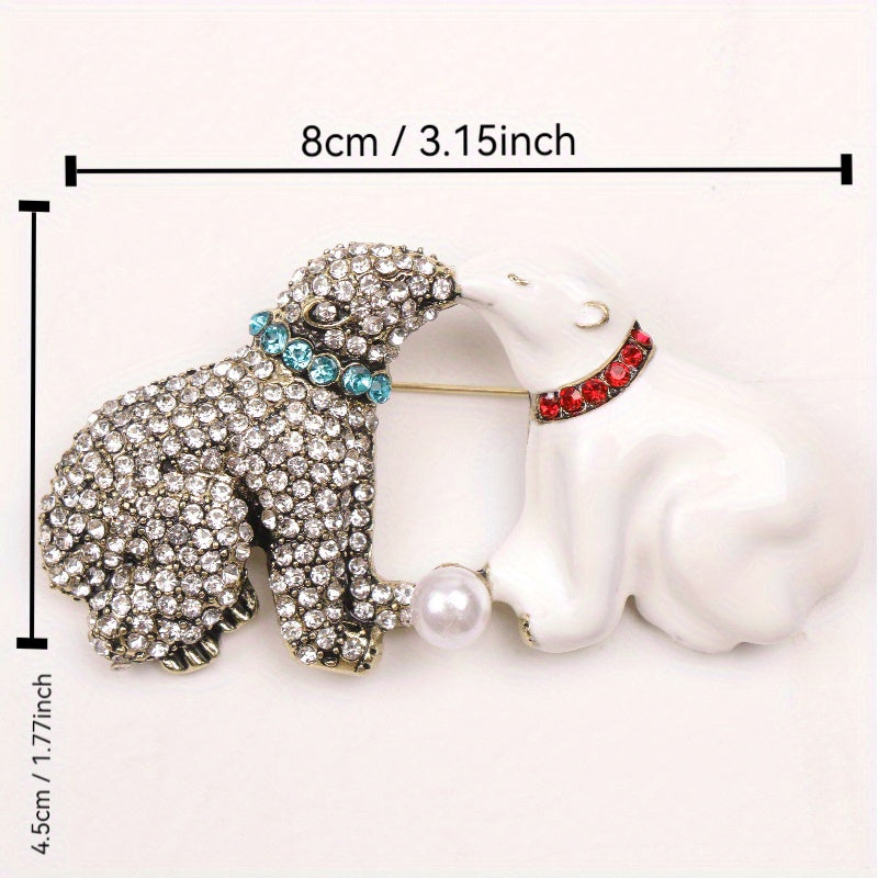 Enamel Bear Brooch Pin with Pearls and Rhinestones for Coats and Jackets