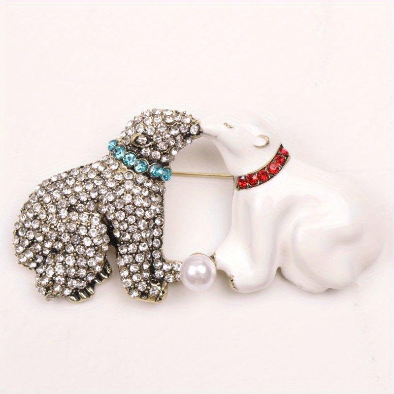 Enamel Bear Brooch Pin with Pearls and Rhinestones for Coats and Jackets