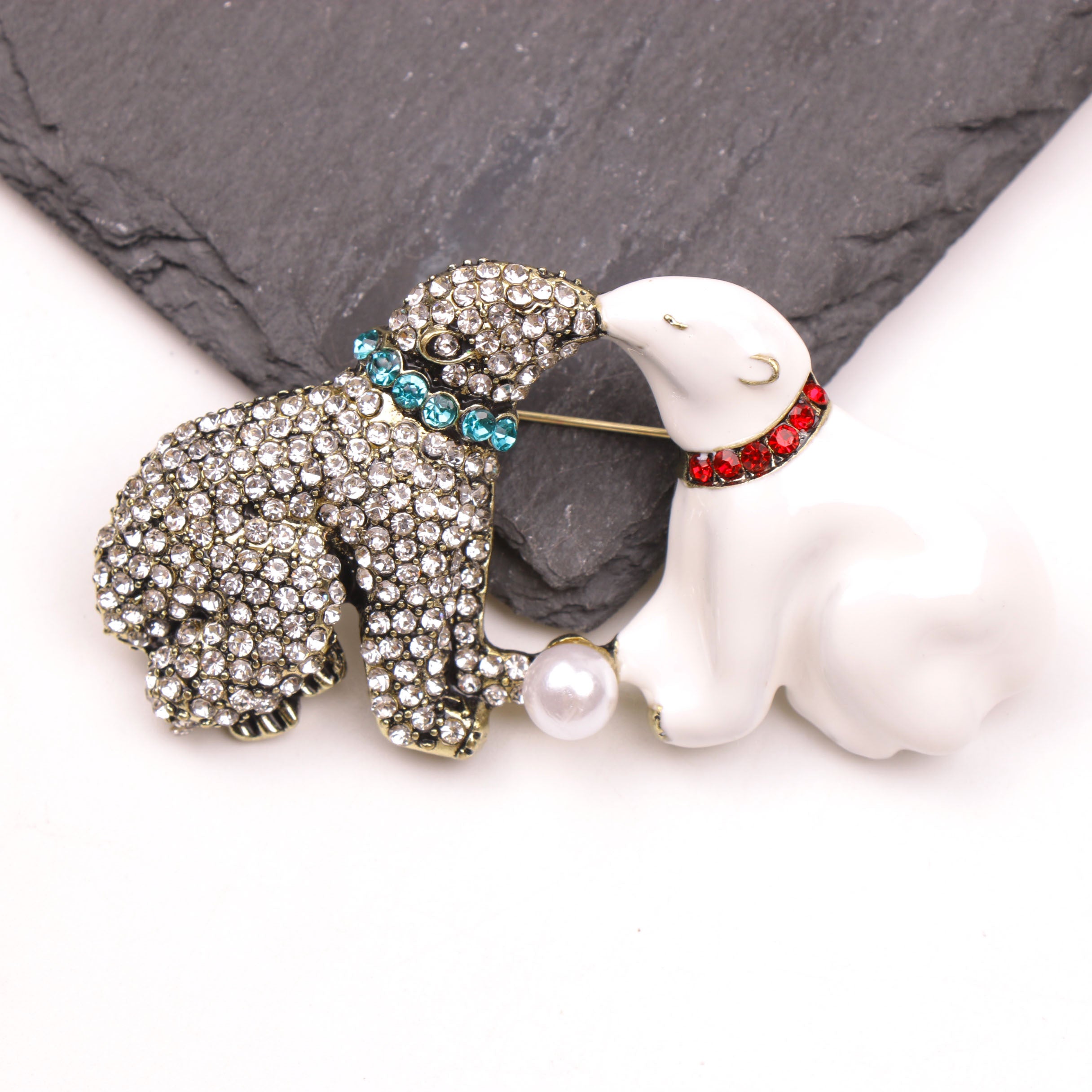 Enamel Bear Brooch Pin with Pearls and Rhinestones for Coats and Jackets